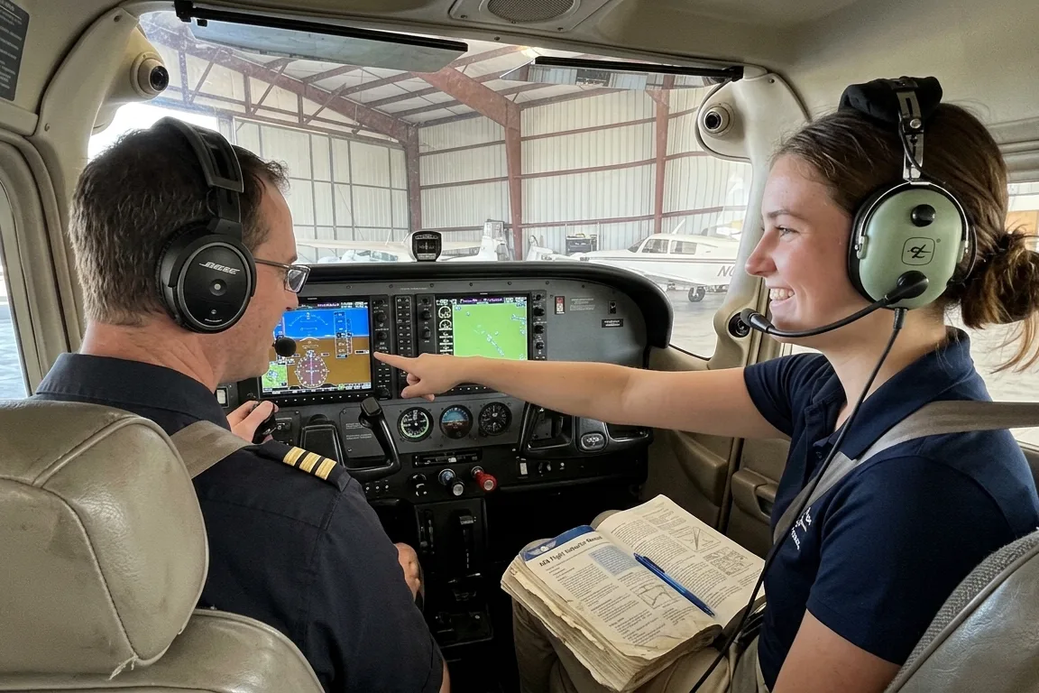An instructor teaching from the right seat