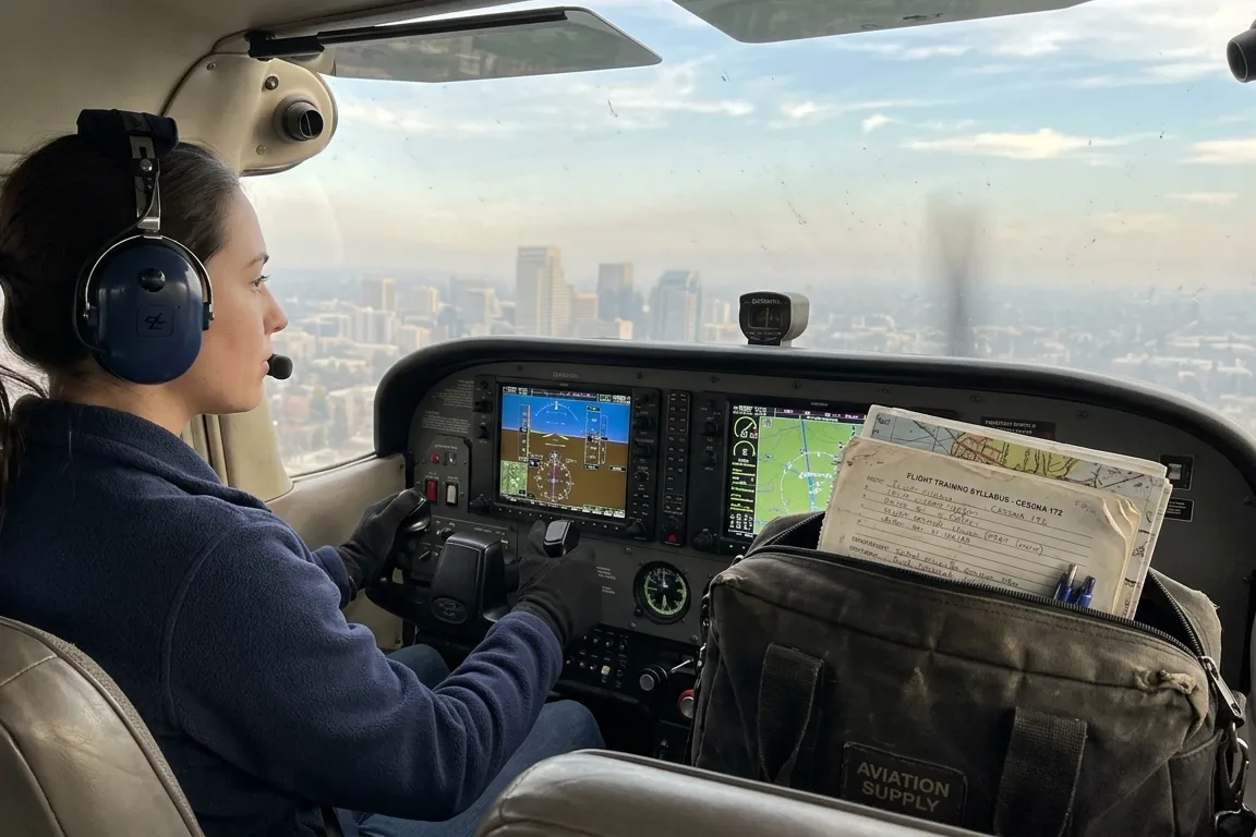 A commercial student flying precision manoeuvres