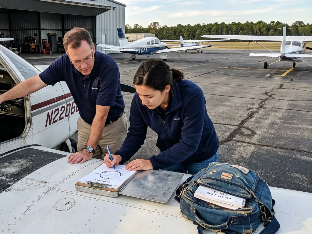Instructor and commercial student debriefing after a flight