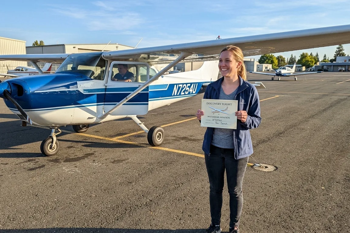 A first-time flyer in the left seat of the Cessna 172S