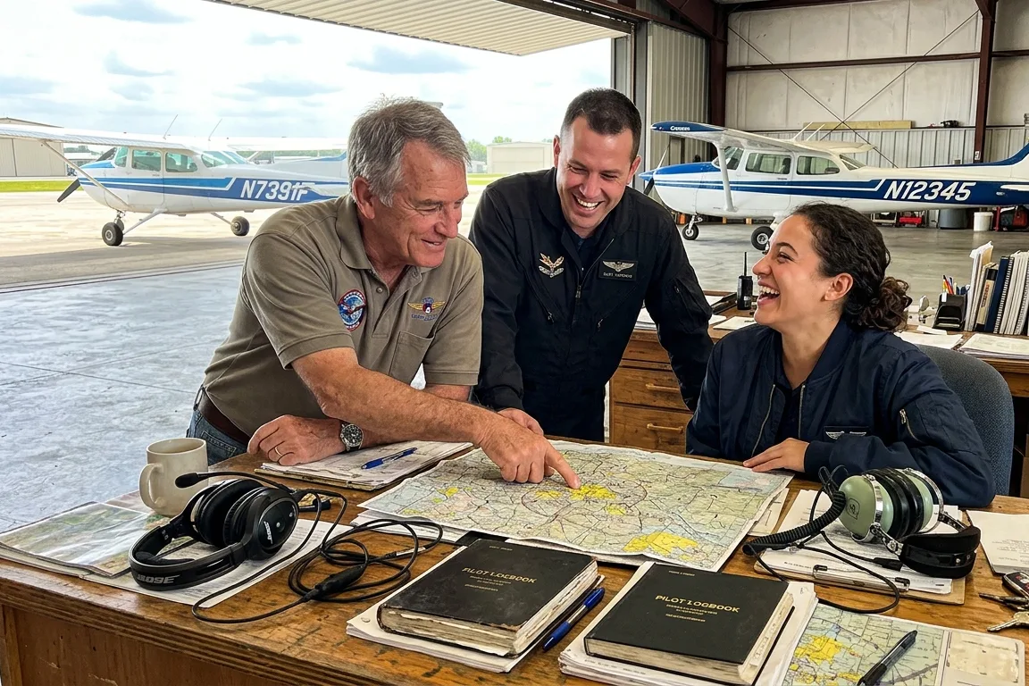 The school’s two instructors at the aircraft