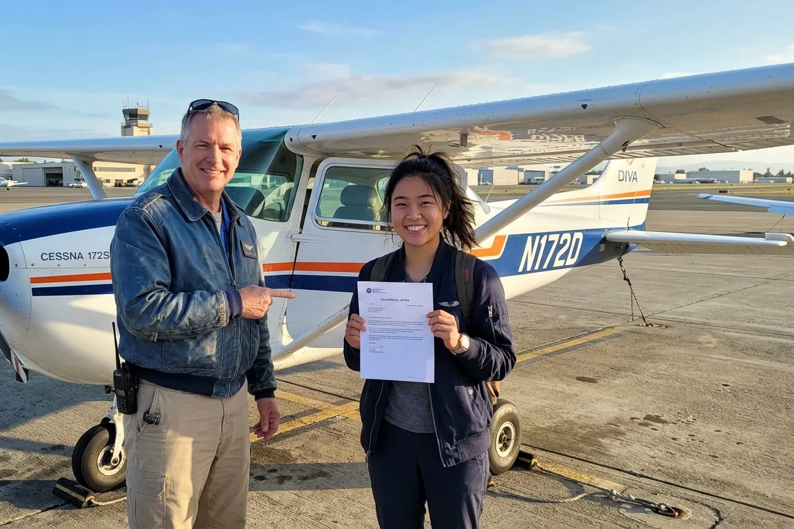 A student and instructor at the aircraft before a lesson