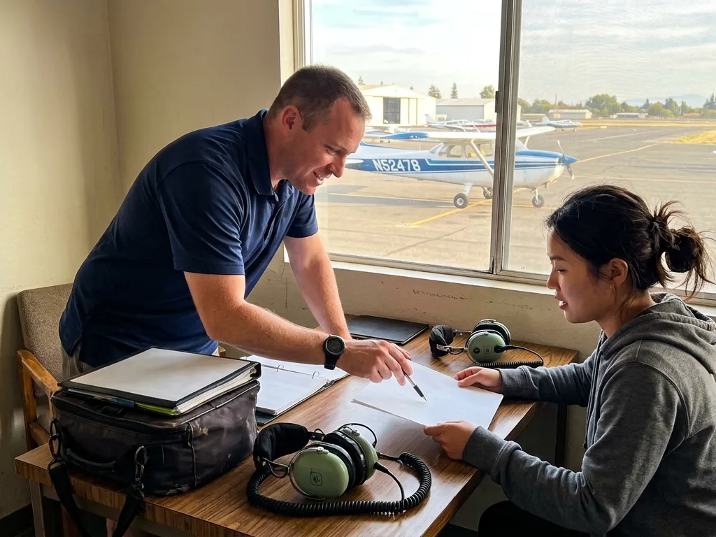 An instructor going through documents with a student
