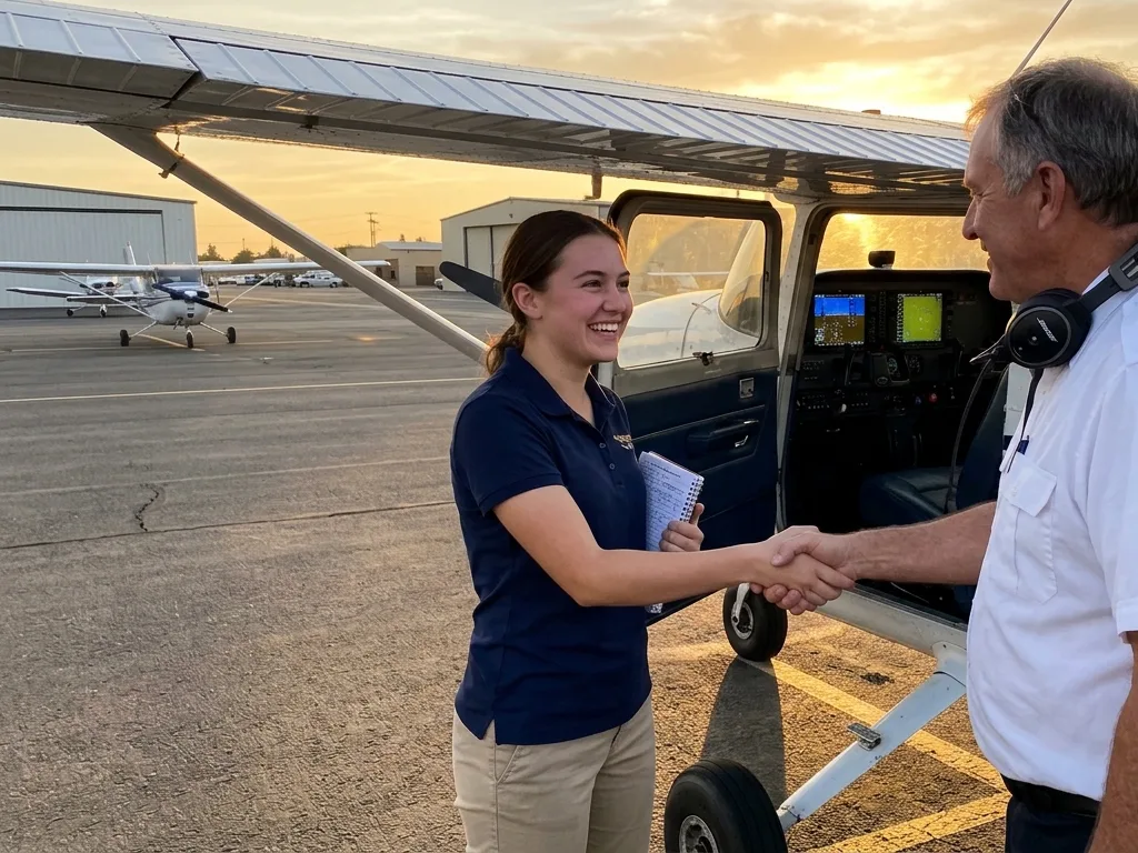 An instructor and a returning pilot in the cockpit