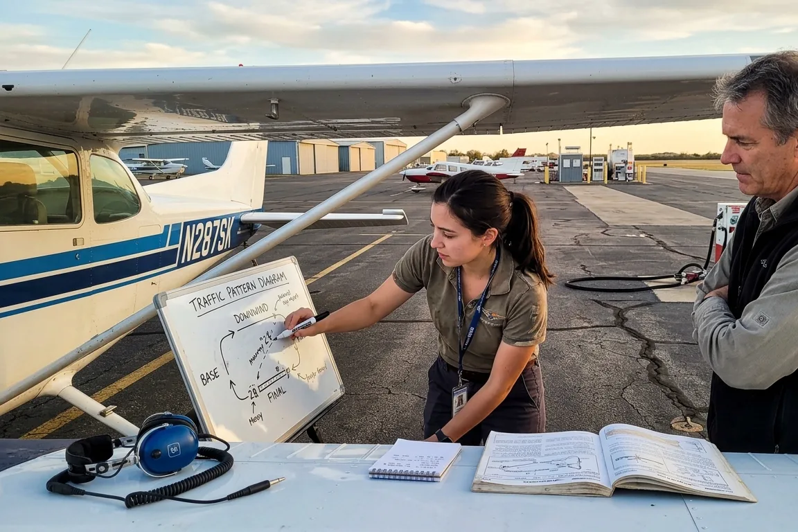 An instructor and student at a whiteboard