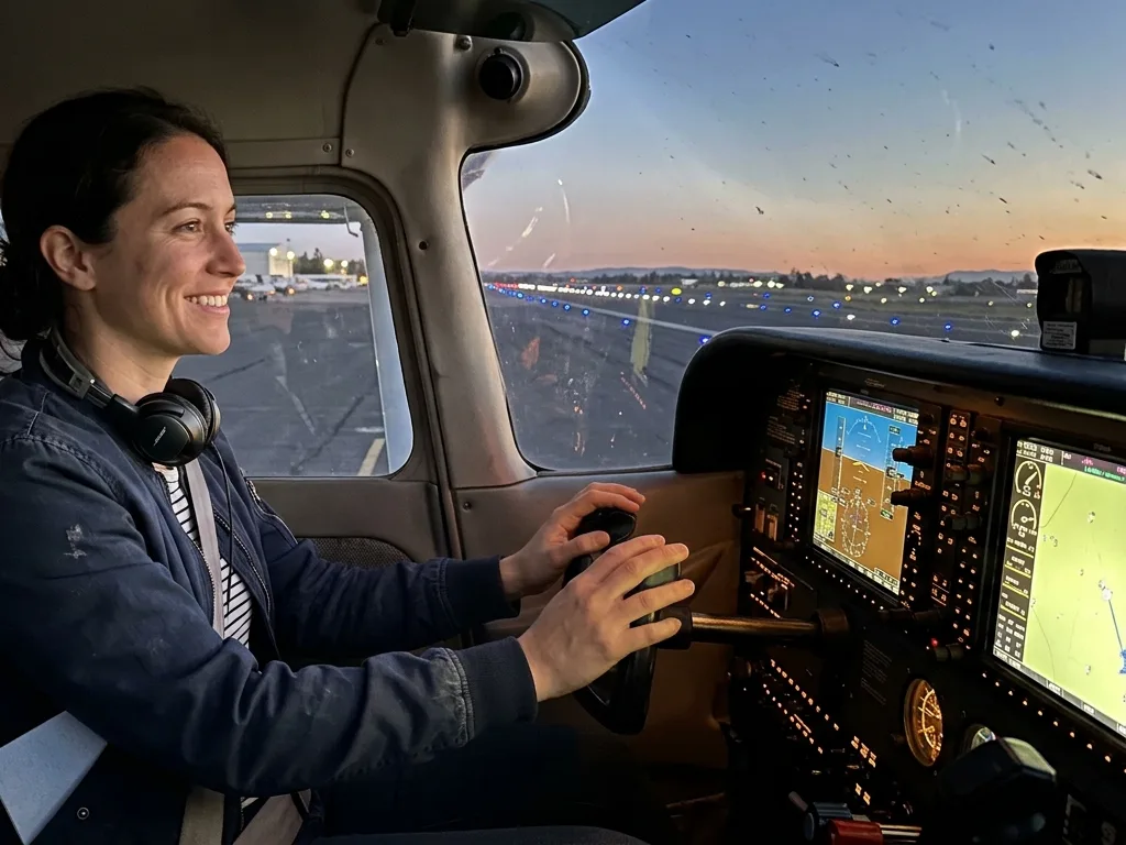 A student pilot alone in the left seat after first solo