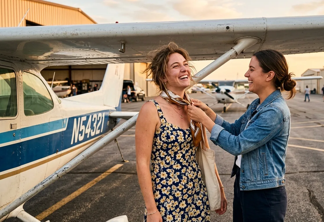 A portrait session beside the aircraft on the ramp