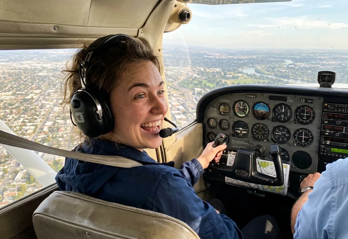 Student pilot at the controls