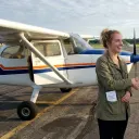 Passengers boarding a light aircraft